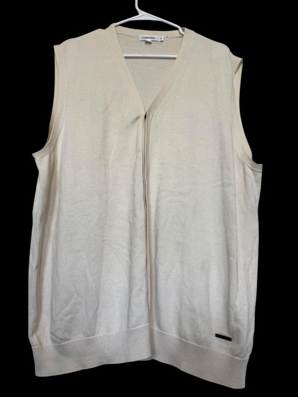 Calvin Klein Mens Cream Cardigan Sweater Vest Size XXL Cotton Blend Preppy